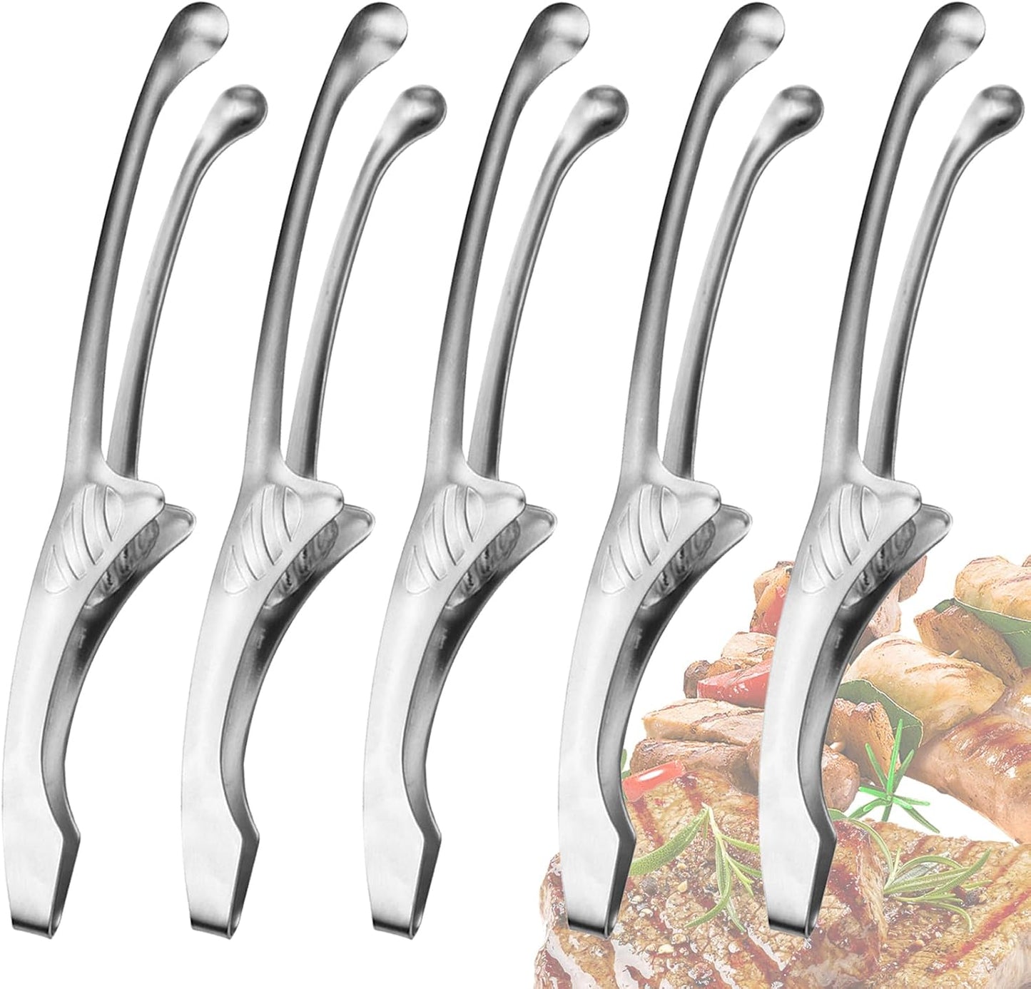 5 Pinzas Barbacoa Acero Inox Autoportantes 5 Puntas Redondas