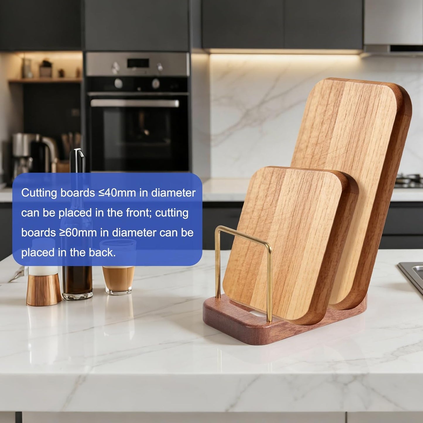 Soporte para tabla de cortar con base de madera y organizador de platos