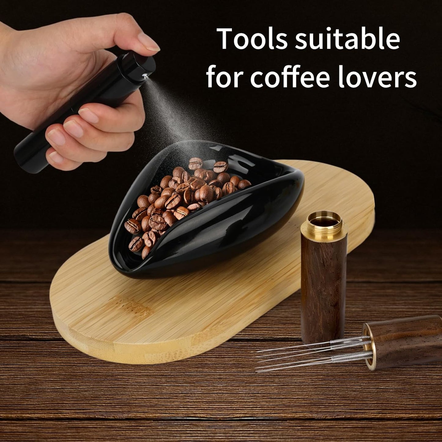 Juego de 3 accesorios para expreso, taza dosificadora, botella spray y agitador de espresso