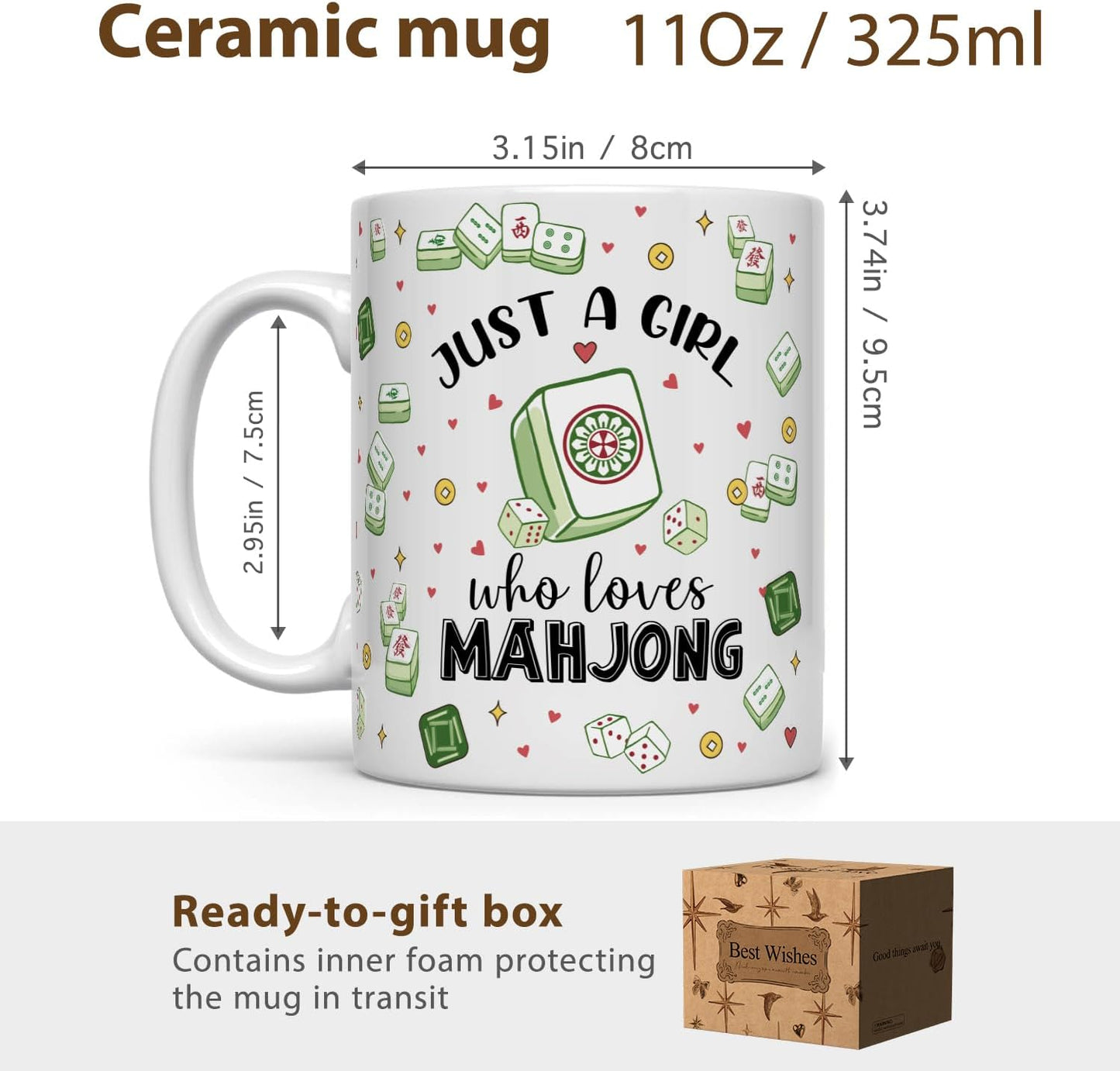 Taza de café para mujer con diseño de Mahjong