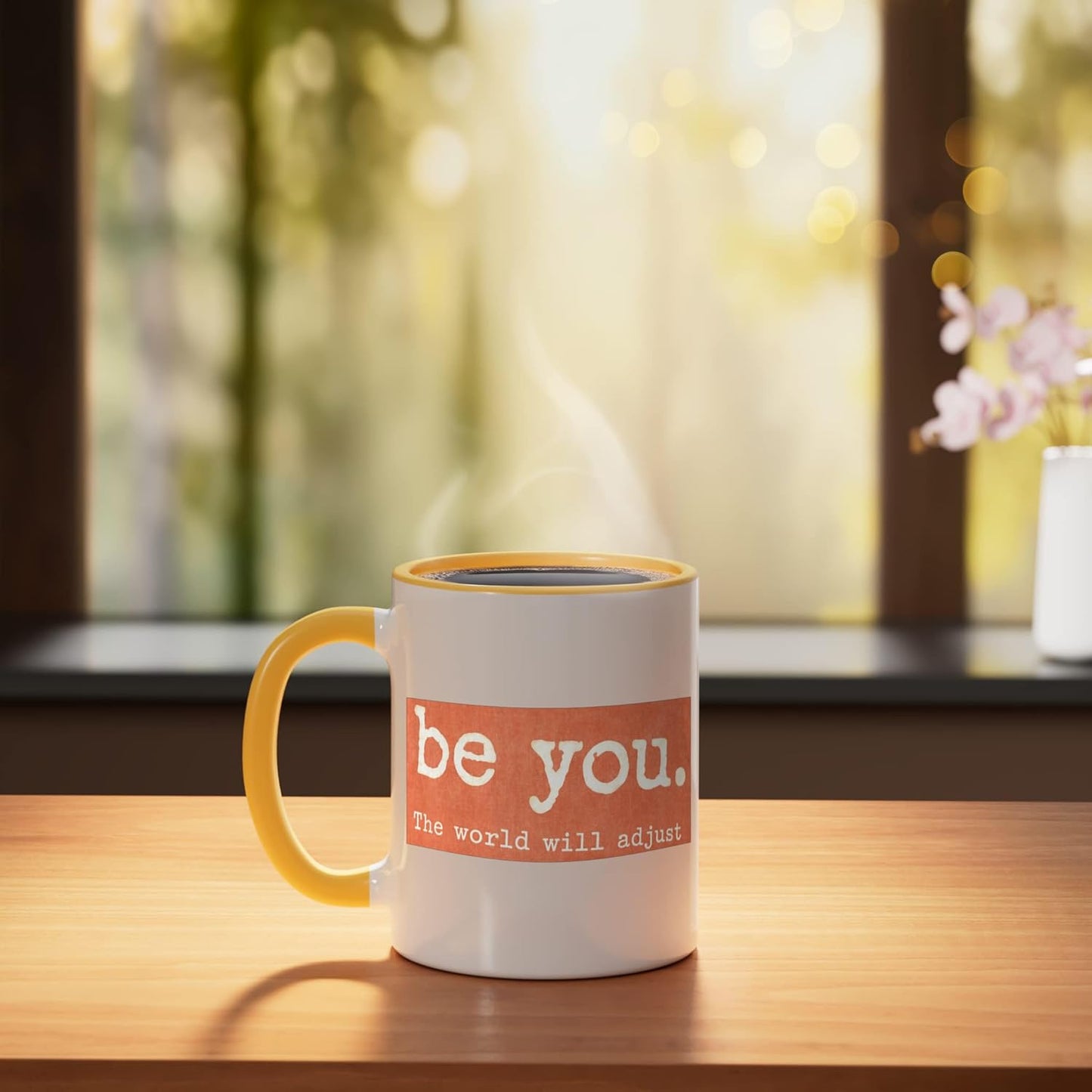 Taza Cerámica Frase Vintage Ajuste Mundo Amarillo Blanco