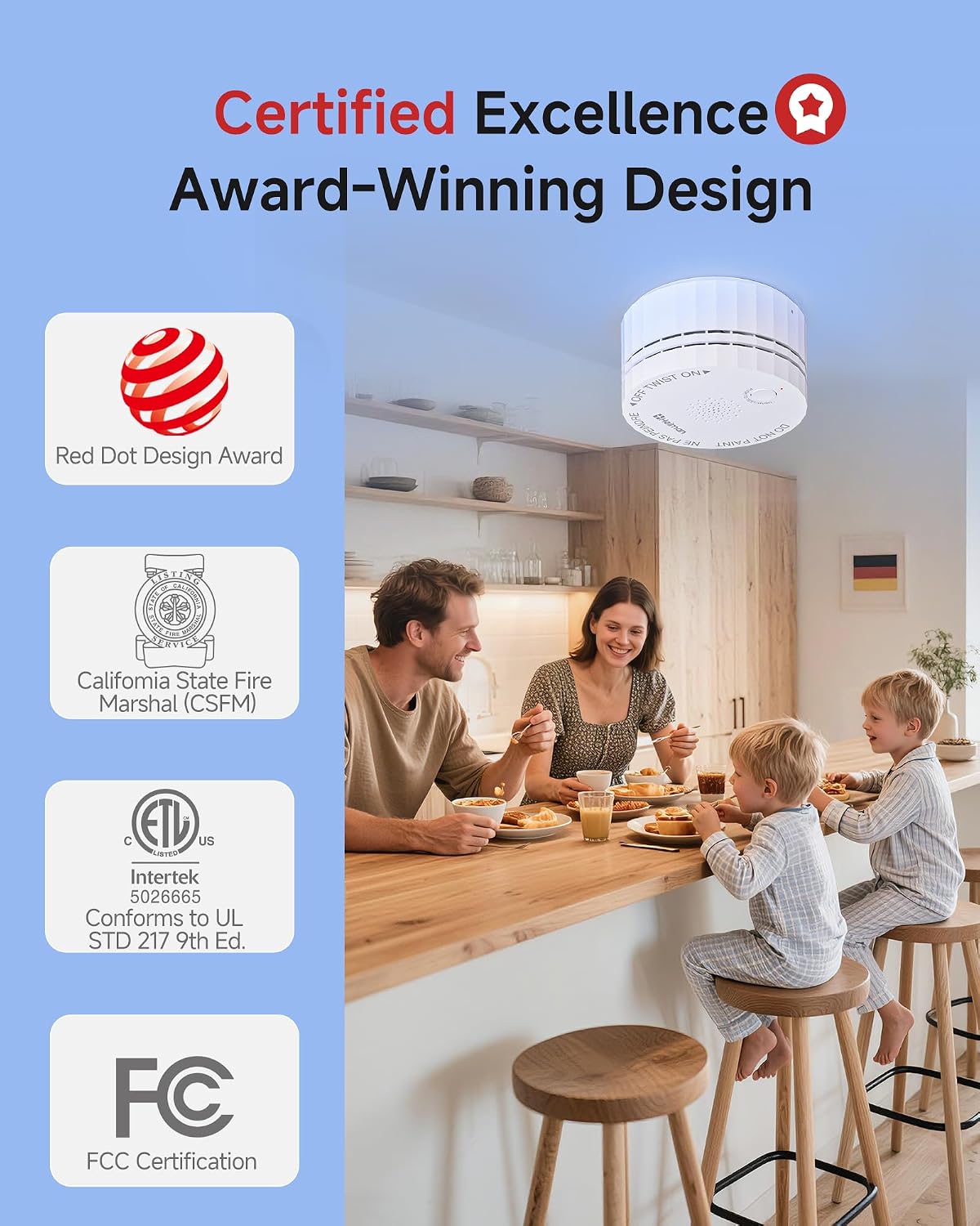 Detector humo fotoeléctrico inalámbrico certificado UL 217 mini