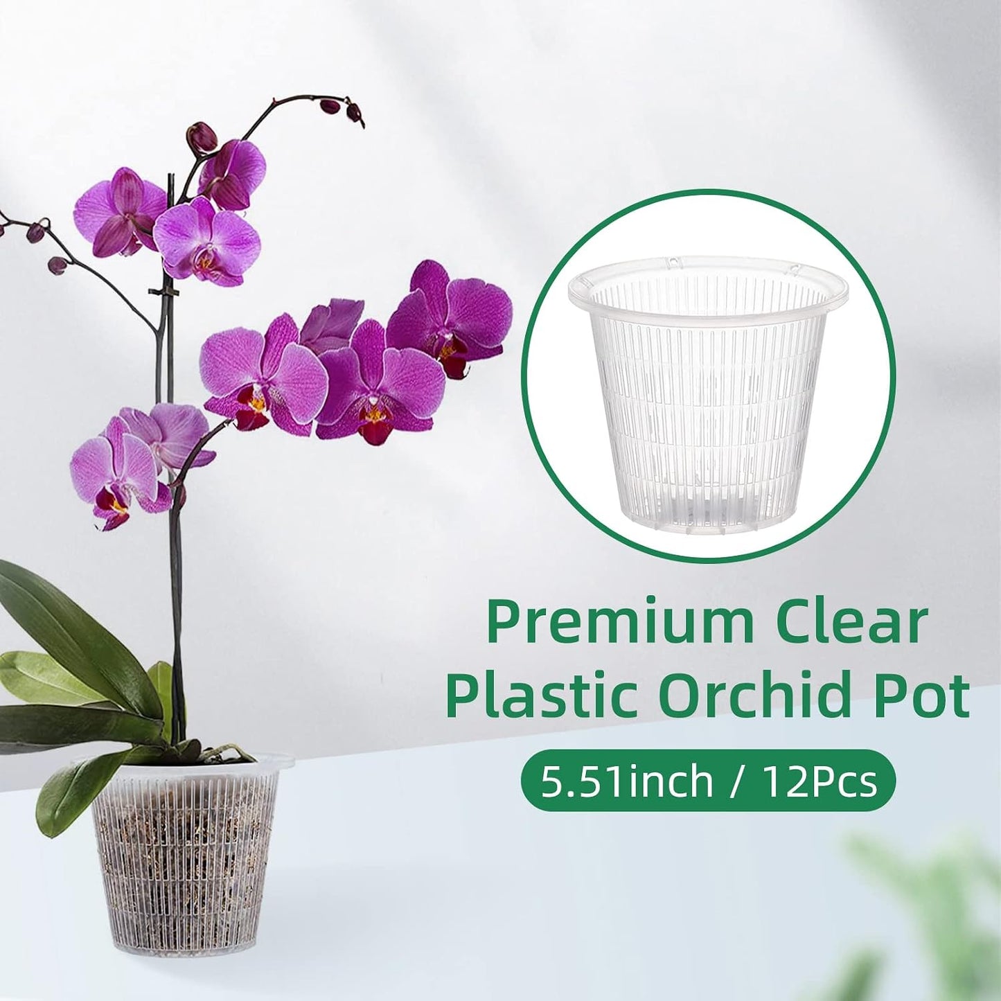 Maceta plástico transparente para orquídeas 5pulg 12 pzas