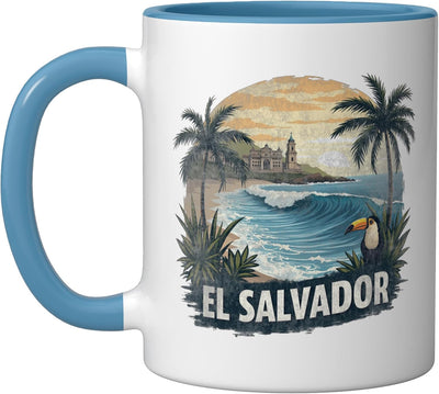 Taza de cerámica retro El Salvador azul y blanco