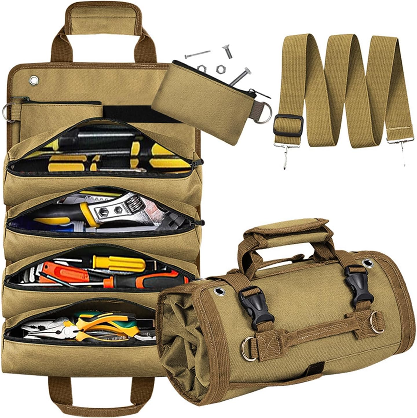 Bolsa herramientas enrollable 6 bolsillos correa ajustable