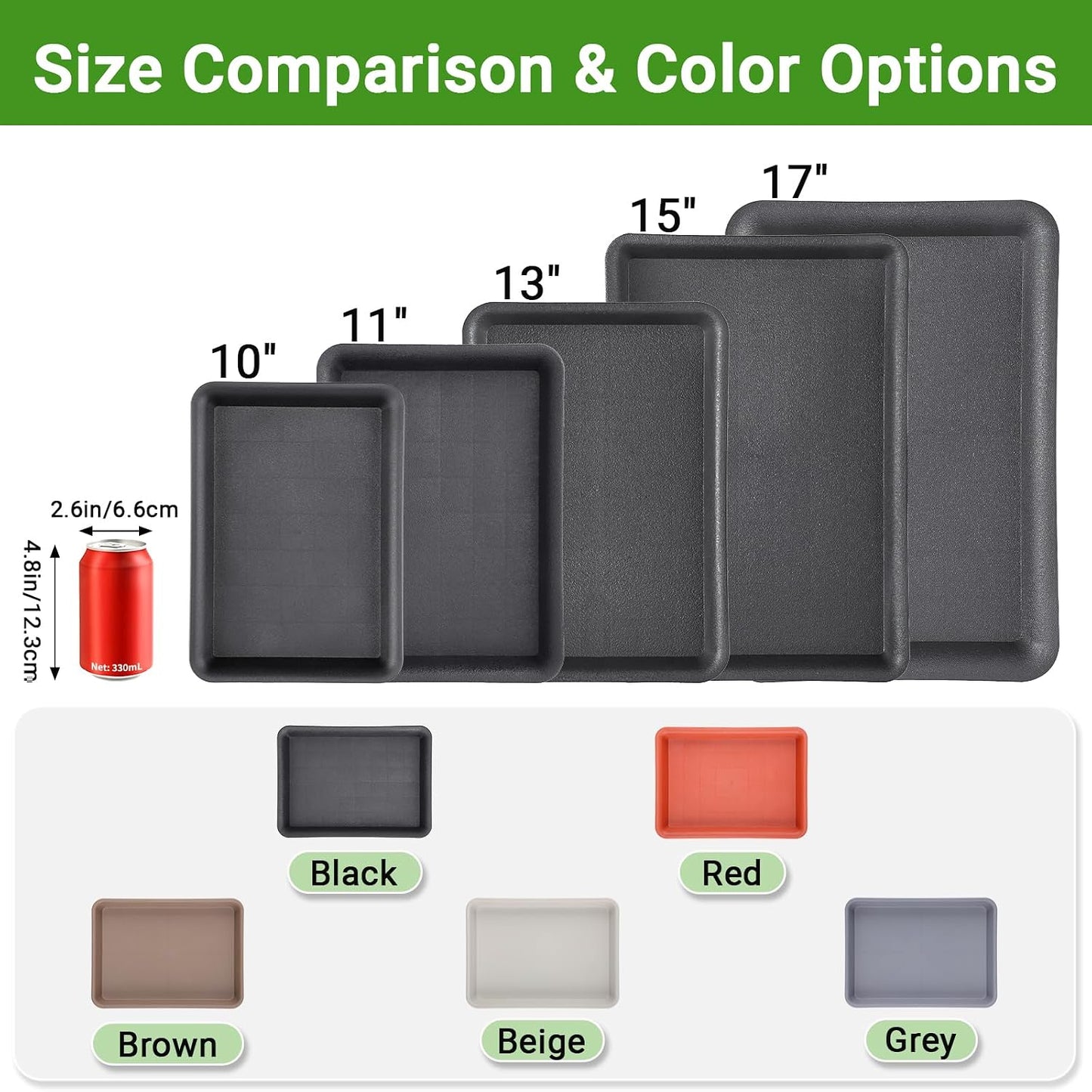 Bandeja plástico plantas 10pulg rectangular negro resistente 3 pzas