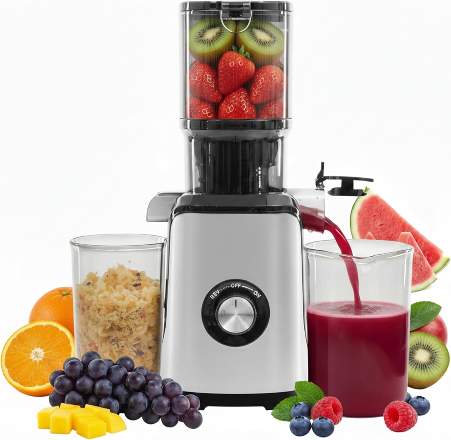 Exprimidor frío con canal ancho para frutas y verduras