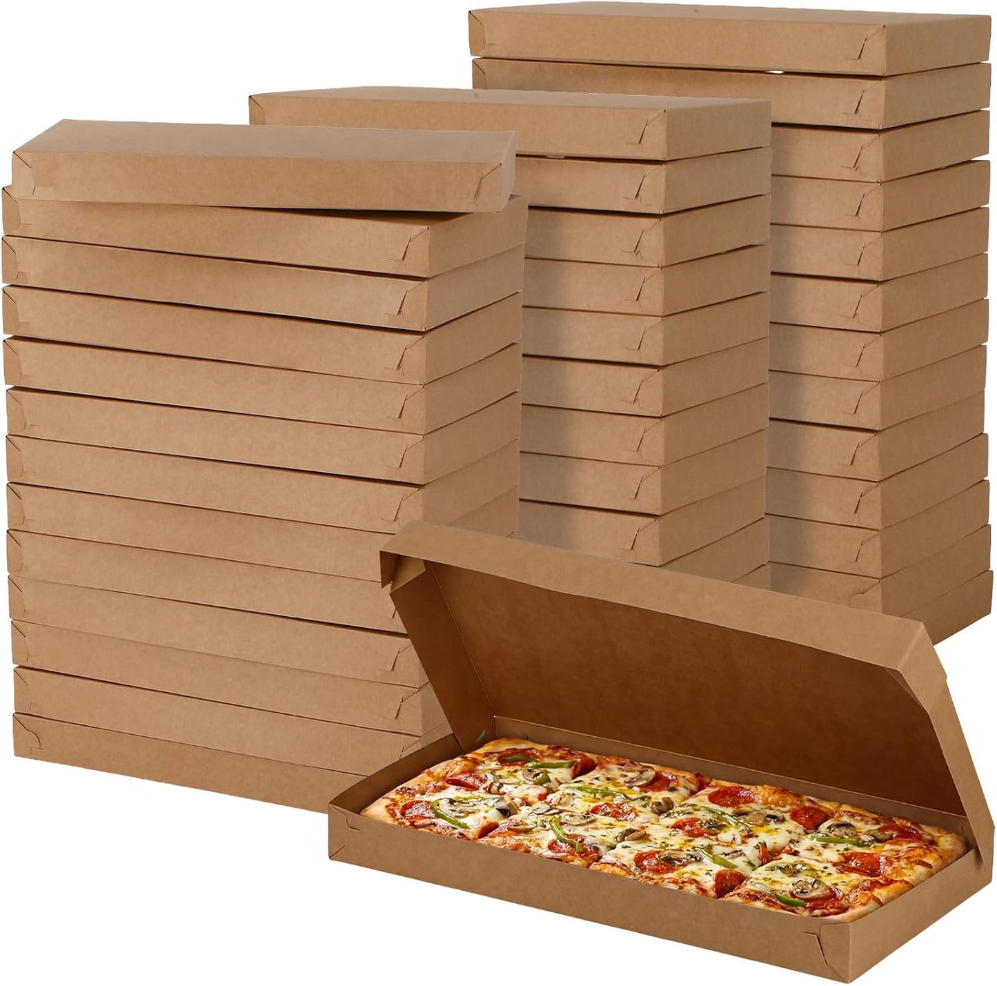100 Pzas Cajas Pizza 14x7pulg Cartón Rectangular