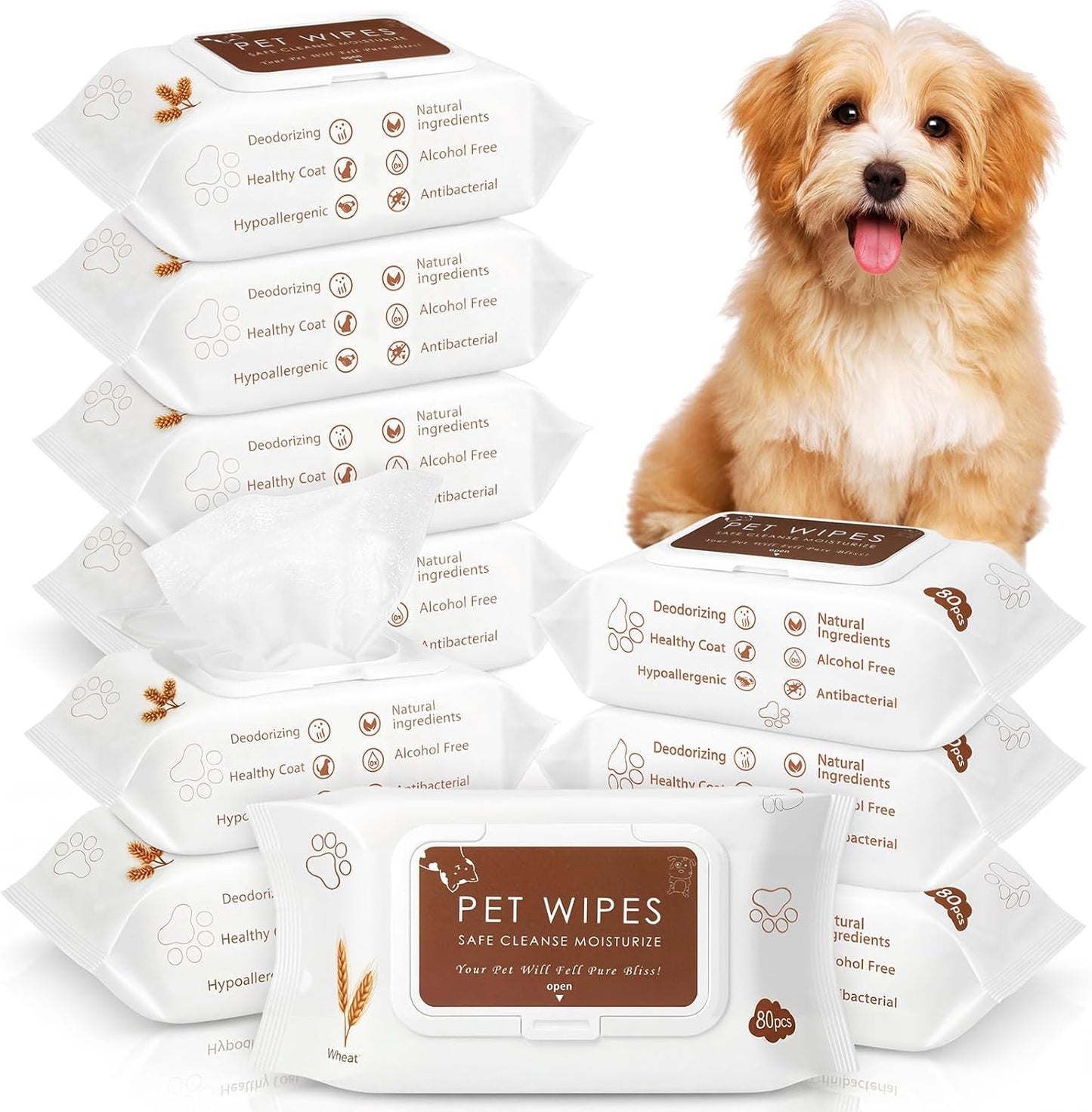 10 Pack Toallitas para Mascotas Aseo Pelo Patas Orejas
