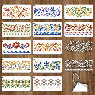 12 Plantillas Vid Clásicas Borde Flores Reutilizables Madera