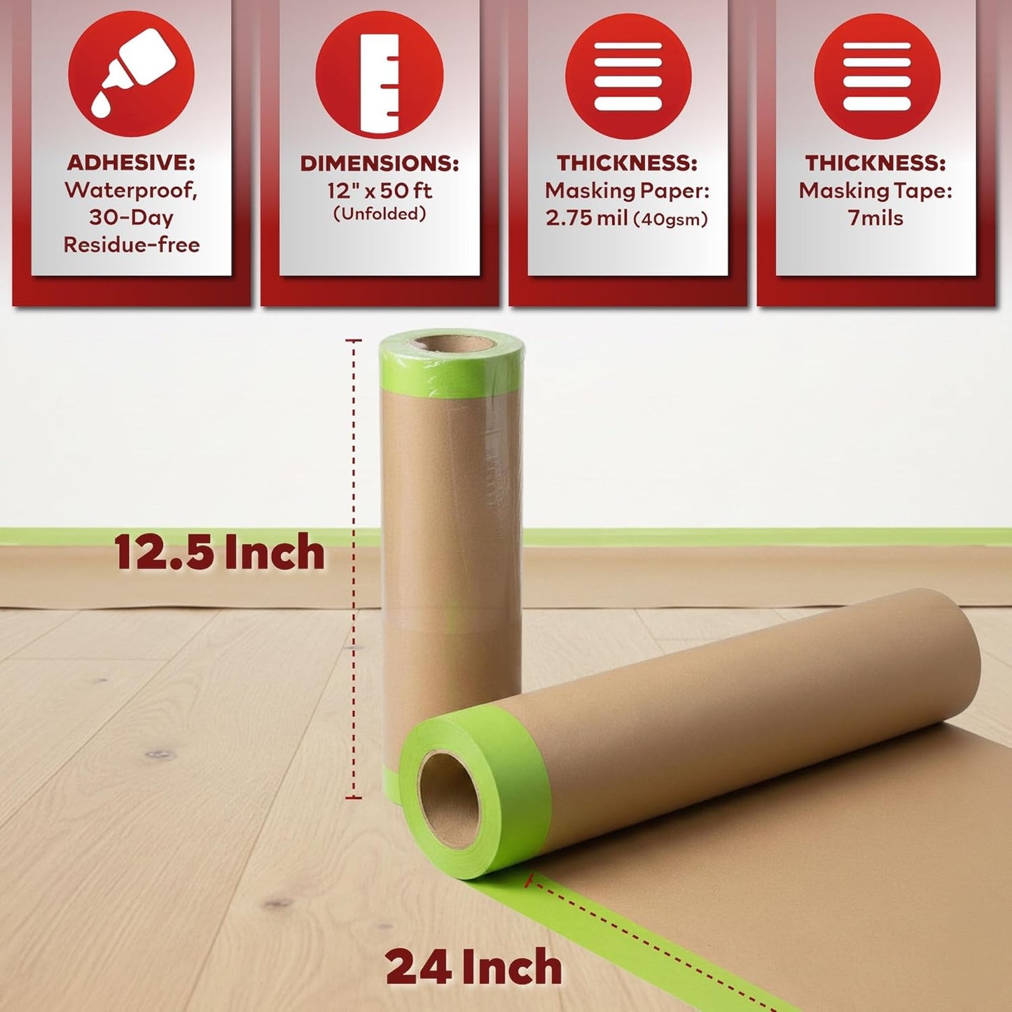 Papel enmascarar precintado 12pulg x50pies rollo unico