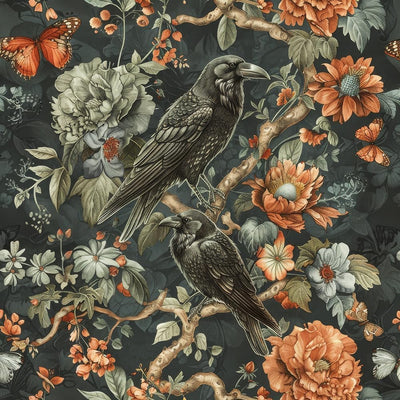 Papel tapiz autoadhesivo 18x236pulg diseño pájaros flores góticas