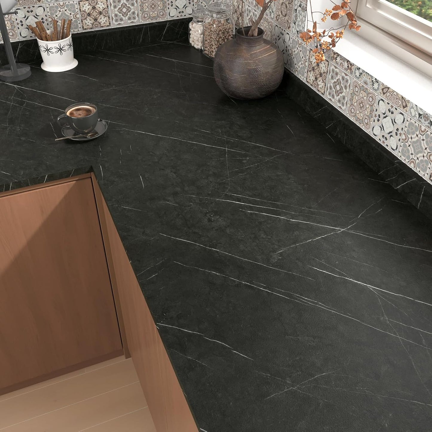 Papel tapiz mármol gris oscuro adhesivo para cocina y baño
