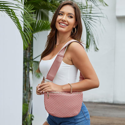 Bolso cruzado tejido poliuretano Rosa M con correa ajustable