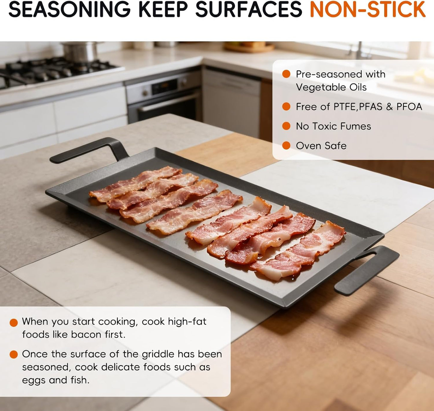 Plancha acero carbono compatible induccion gas horno hasta 1200°F