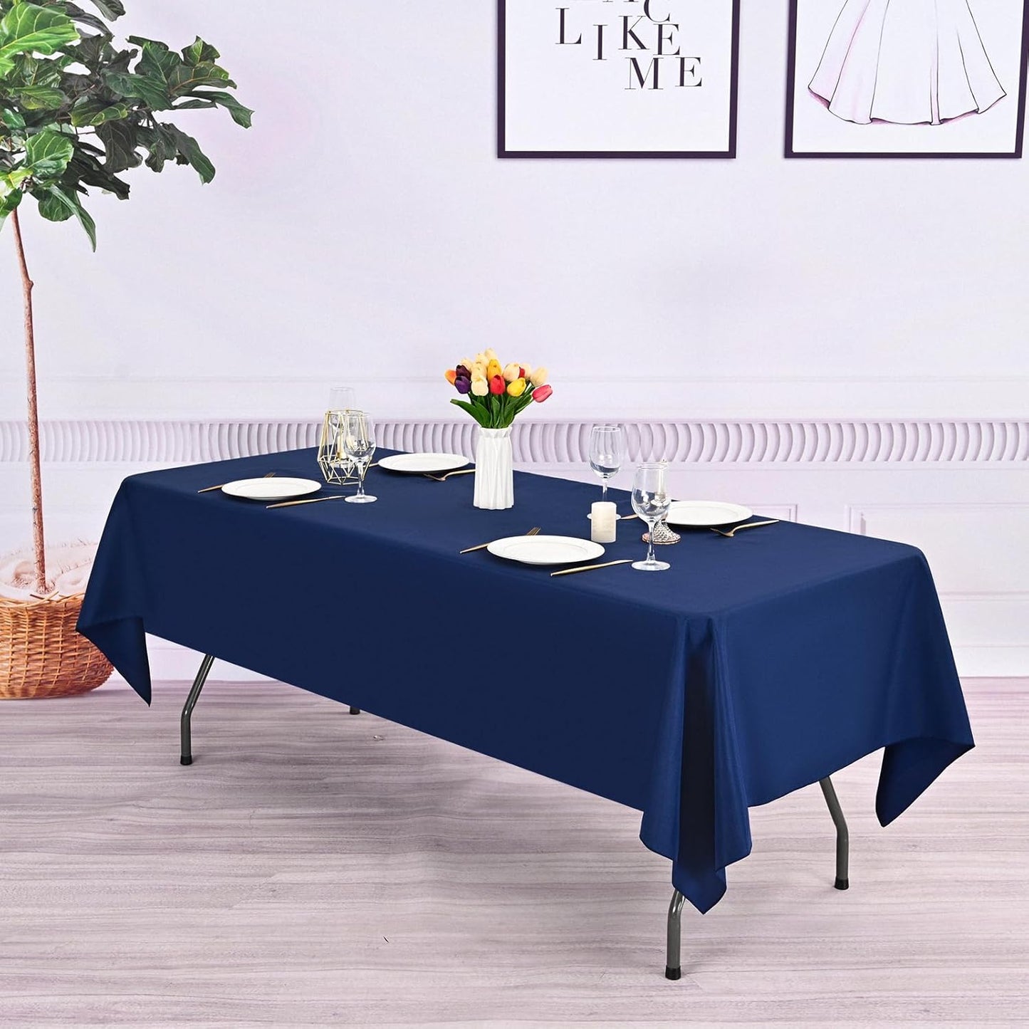 14 Pzas Manta Mesa Rectangular 60x102pulg Poliéster Azul