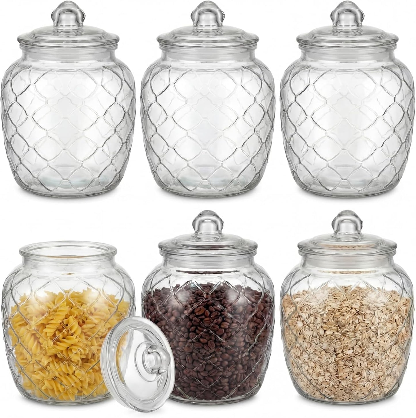 Set 6 Tarros Vidrio Almacenamiento 41oz Tapa Hermética