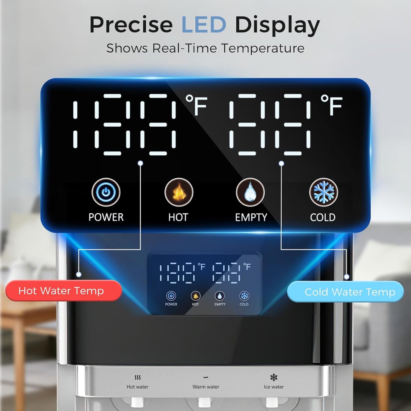 Dispensador agua fría caliente con pantalla LED acero inox