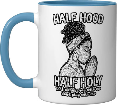 Taza cerámica divertida con mensaje 'Don't Play With Me', azul/blanco