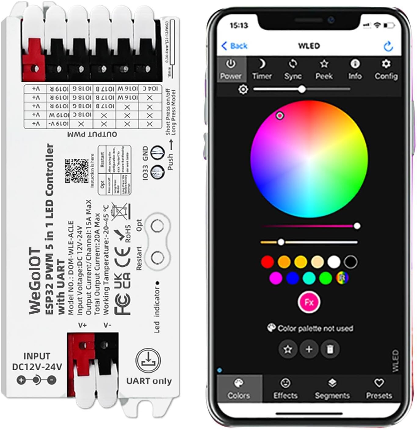Controlador LED Wi-Fi ESP32 PWM para tiras RGB CCT DIMMER