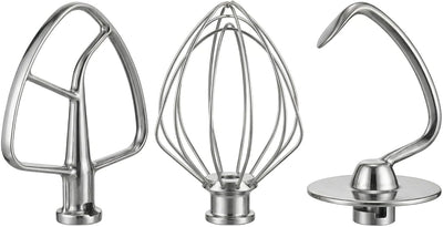 Juego de accesorios para mezcladora KitchenAid de acero inoxidable con gancho para masa, batidor plano y espátula de 6 hilos