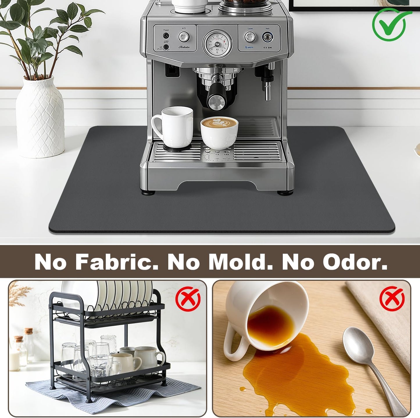 Tapete café 11.8x19.6pulg secado platos goma antiderrap