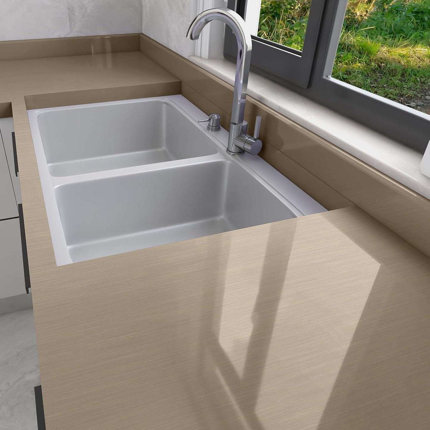 Papel contacto acero inox 15.7x118pulg grueso dorado autoadhesivo
