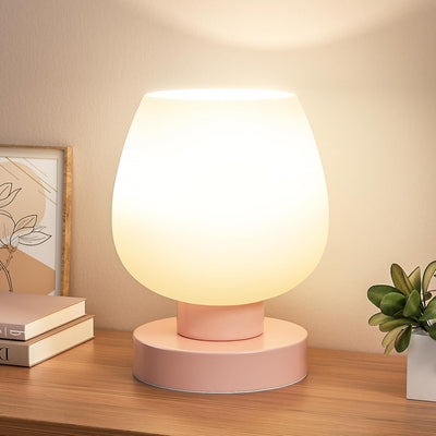 Lámpara mesa táctil rosa pantalla vidrio regulable 3 vías