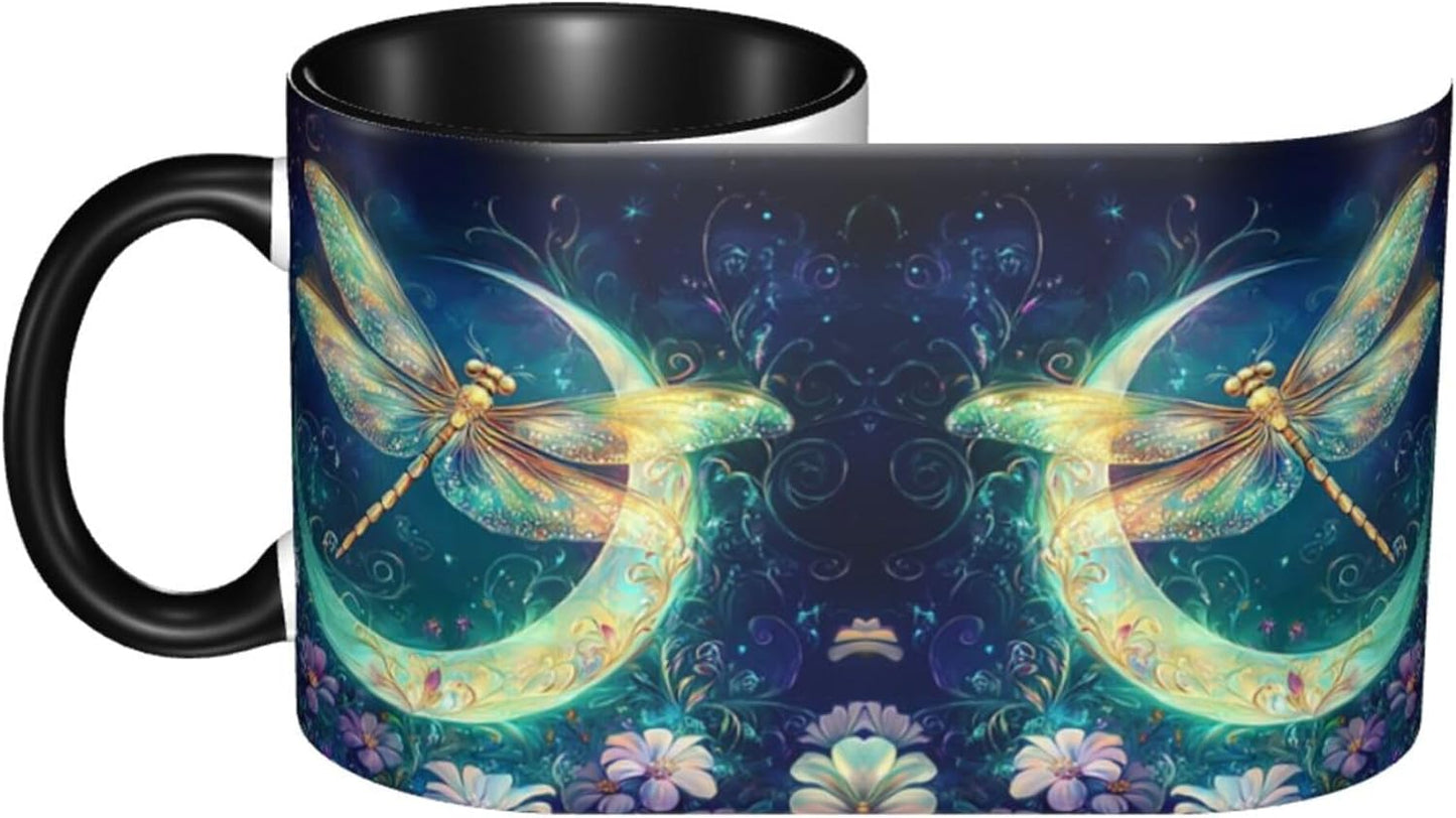 Taza de café de cerámica con asa libélula, apta para lavavajillas y microondas