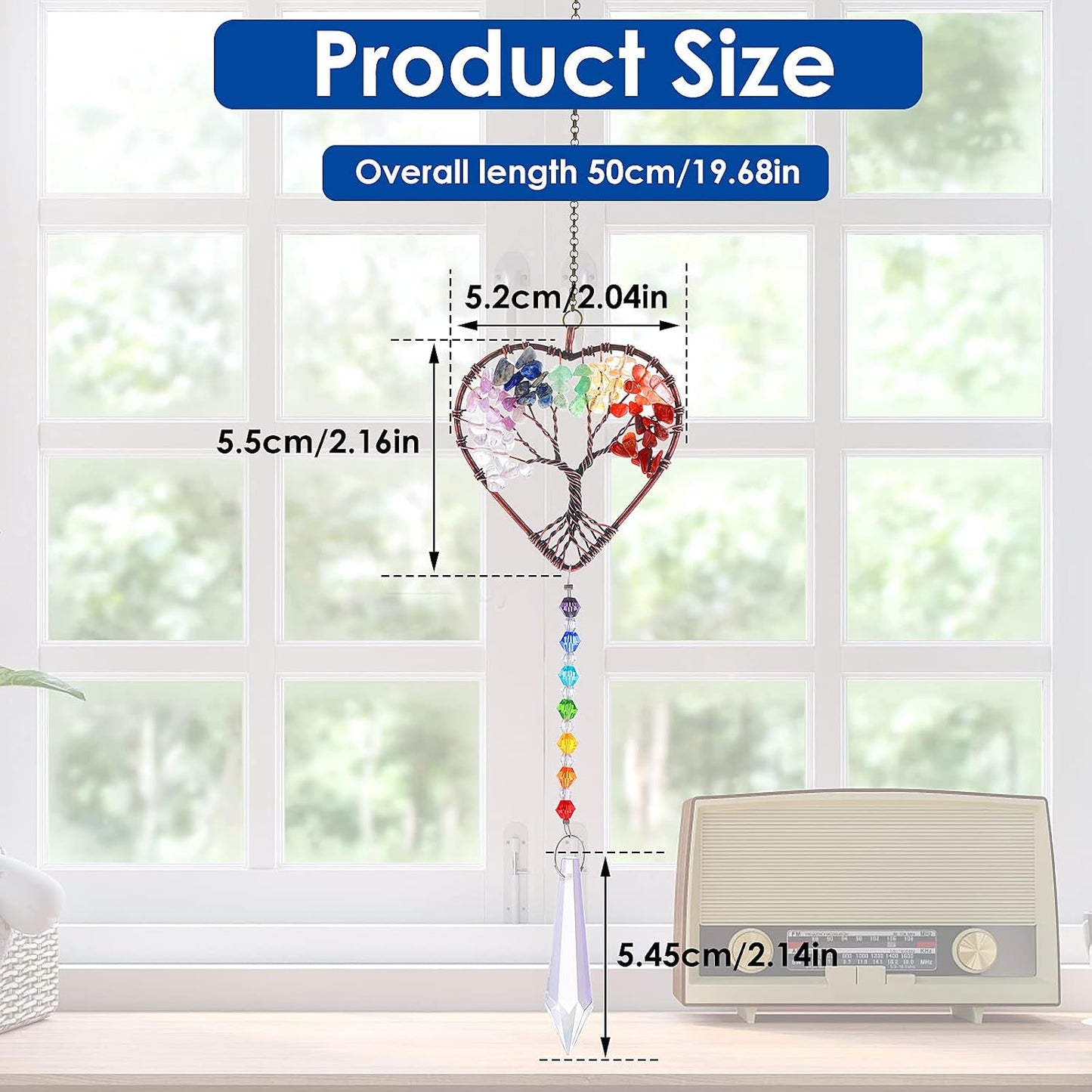 Atrapasoles corazón arcoíris árbol cristal chakras decoración