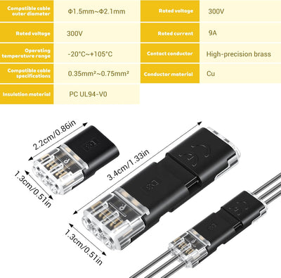 Conector enchufable doble 3 pines con hebilla bloqueo