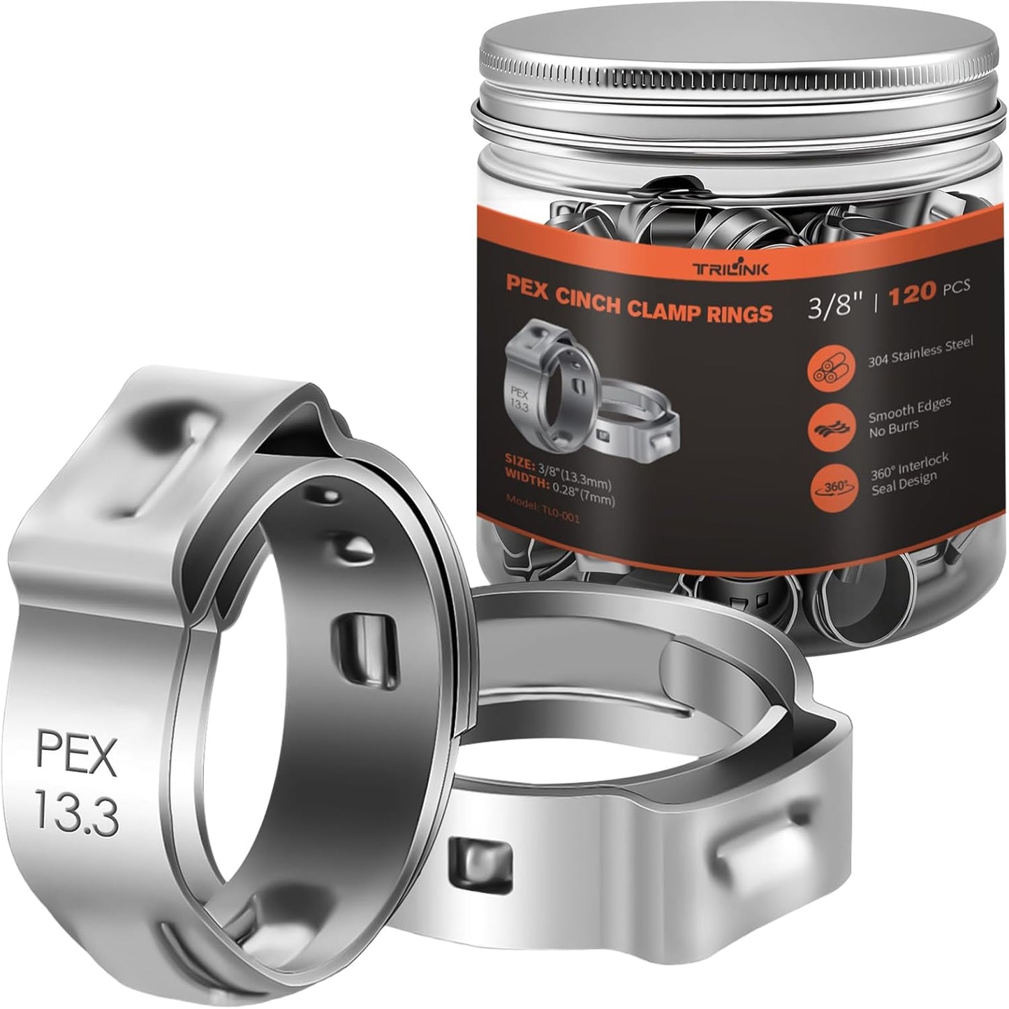 Anillos crimpado PEX 3/8pulg set 120 acero inox 304