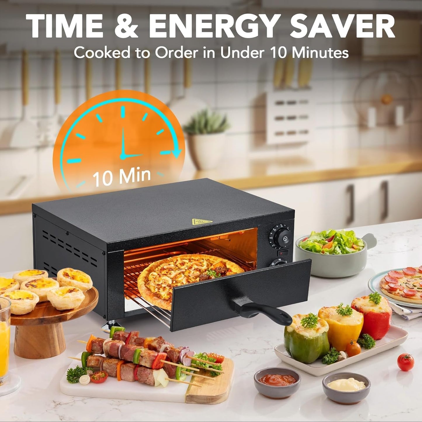 Horno pizza eléctrico 12pulg acero inox 1100W con temporizador
