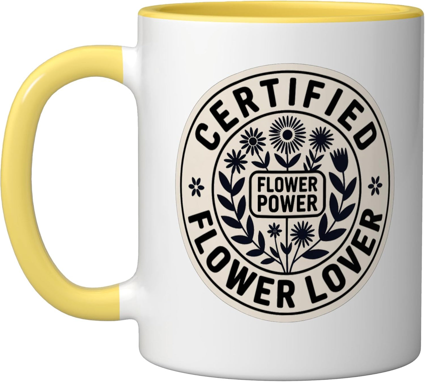 Taza Cerámica Floral Retrô Boho Amarillo/Blanco