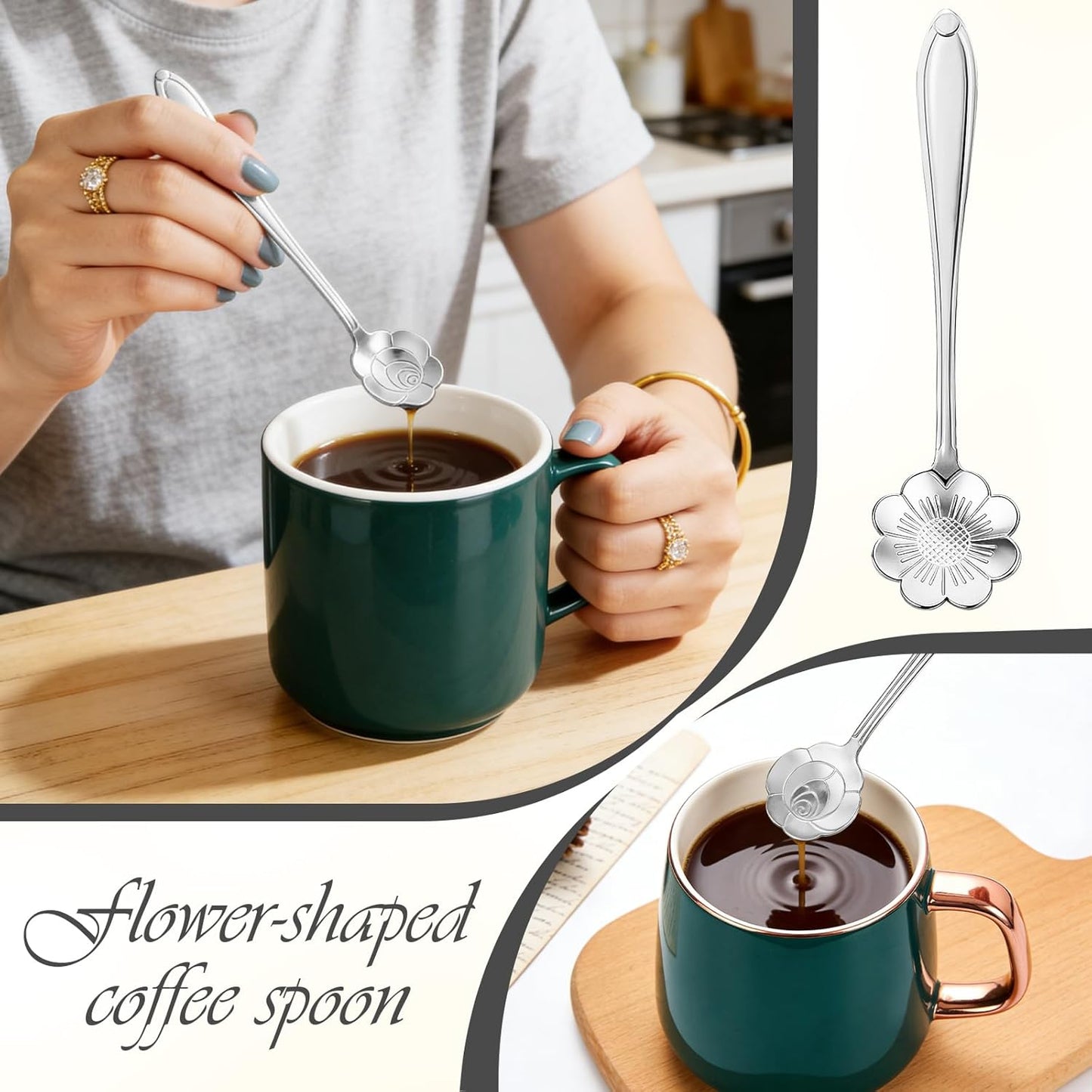 Set 8 cucharas té café postre acero inox doradas