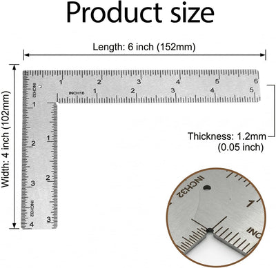 Regla acero inox cuadrada 4x6 pulg para carpintero