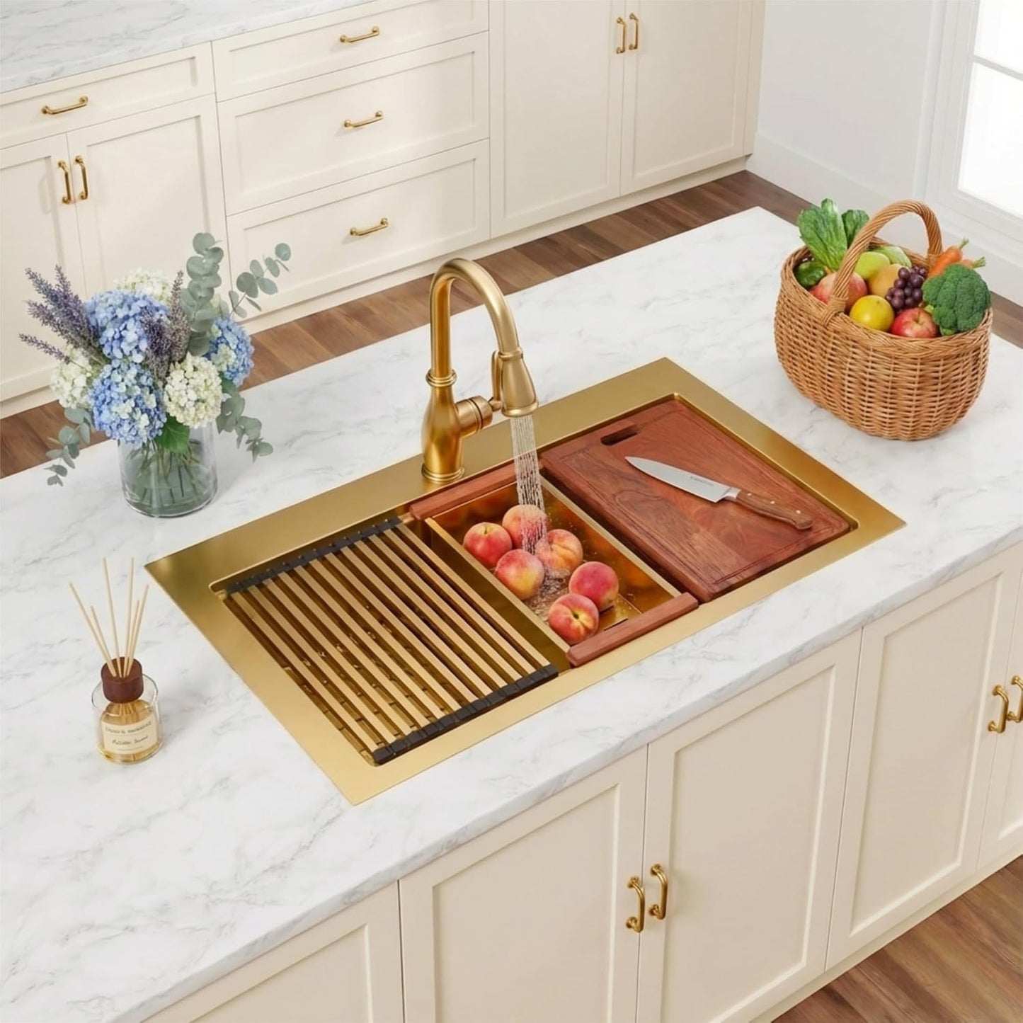 Fregadero acero inox 36x22pulg color dorado cocina y bar