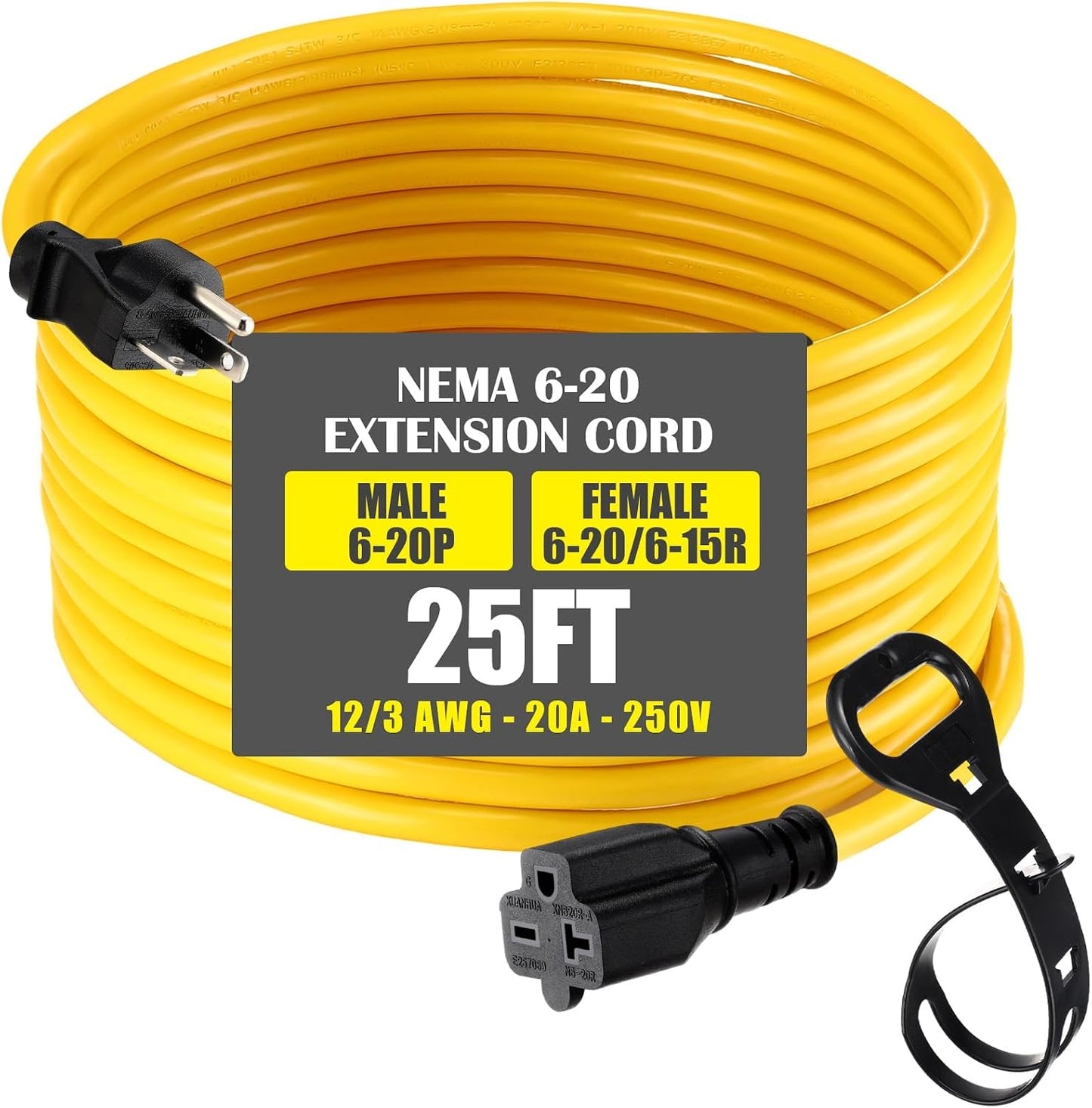Cable extensión Nema 6-20 25ft enchufe macho a hembra 20A