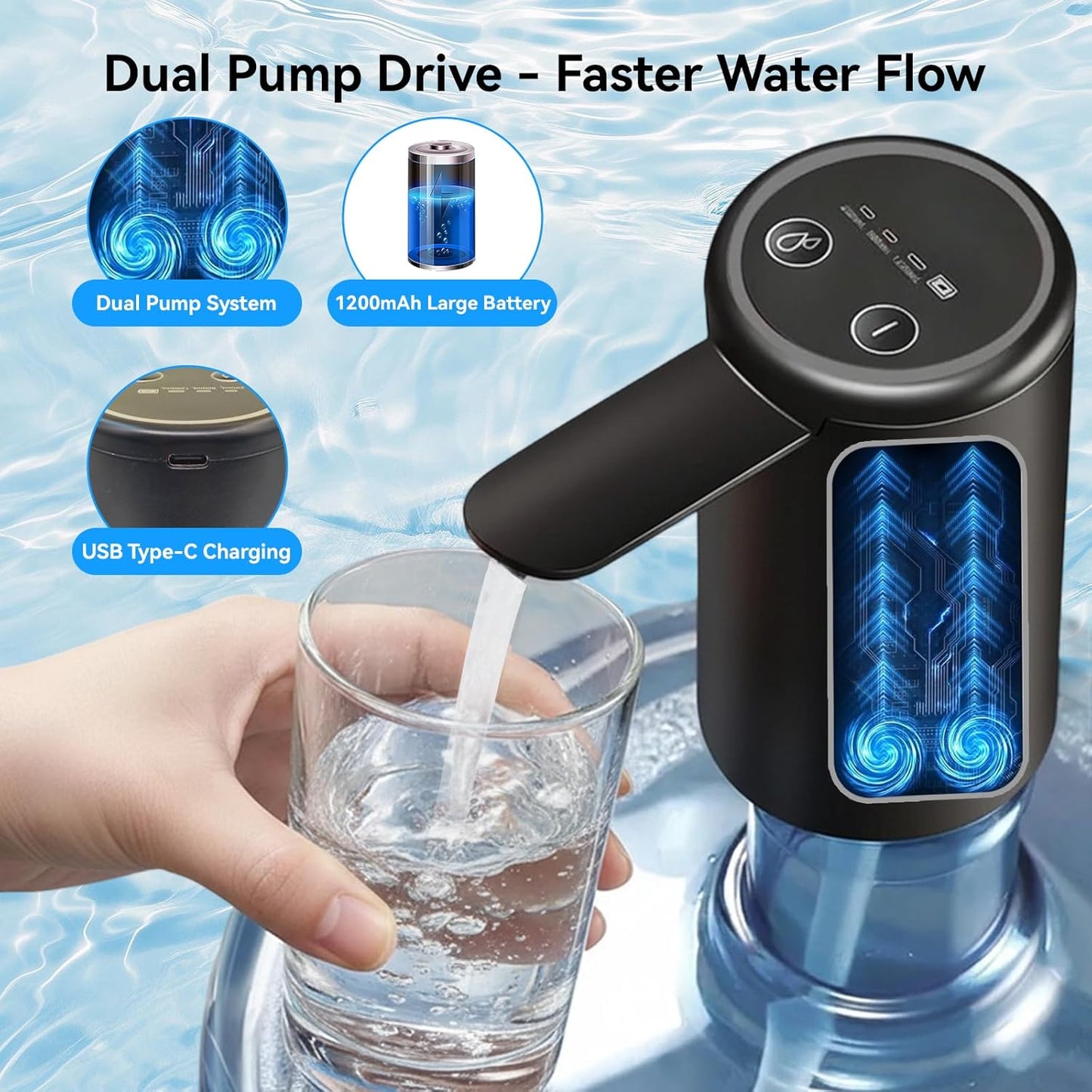 Dispensador agua 5gal bomba eléctrica USB-C