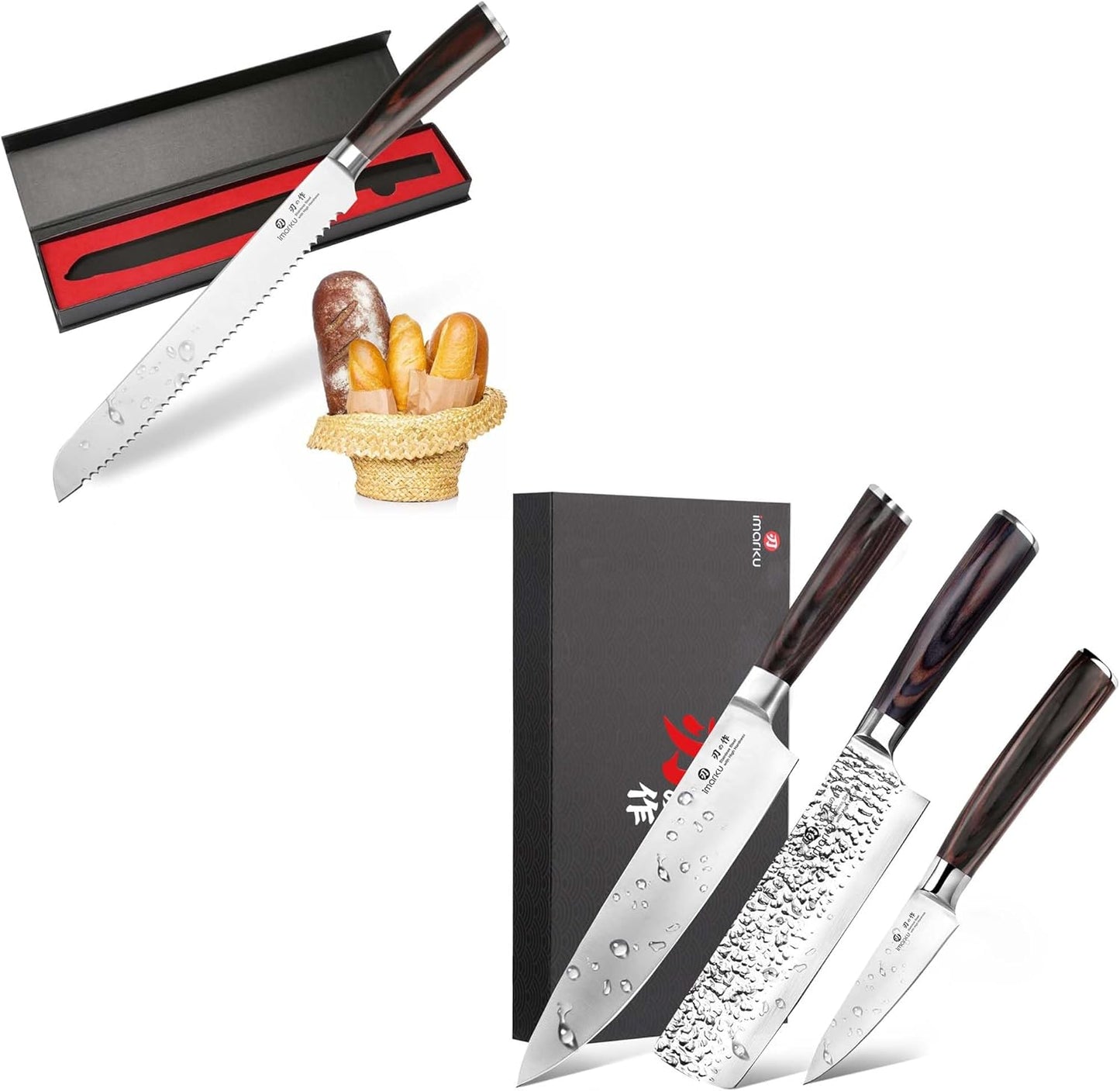 Set 4 Cuchillos de Pan 10pulg Chef 8pulg Nakiri 7pulg