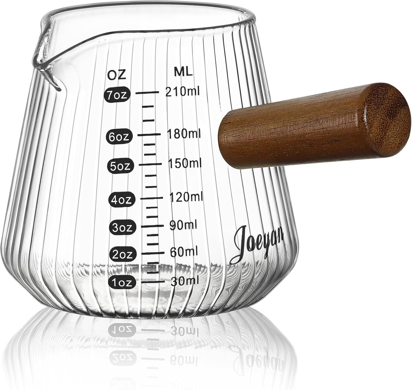 Taza medidora de espresso transparente con asa y doble escala