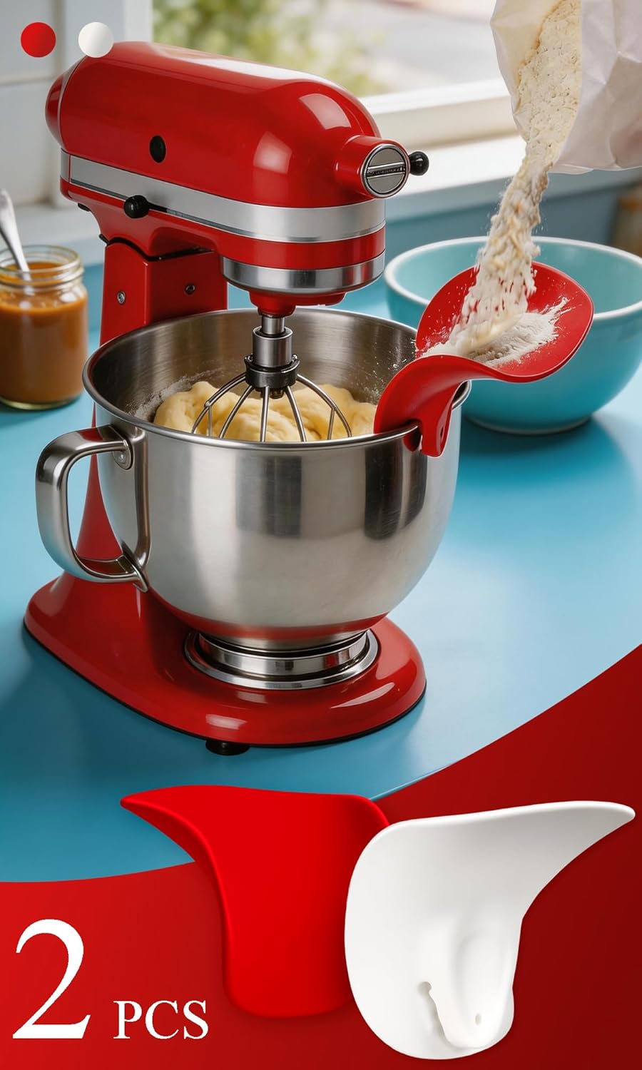 2 Embudos Silicona Blanco Rojo para Batidora 3.5-7qt