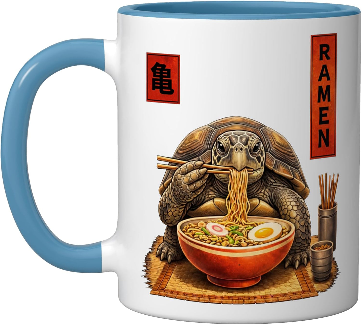Taza Cerámica Kawaii Estilo Anime Azul/Blanco