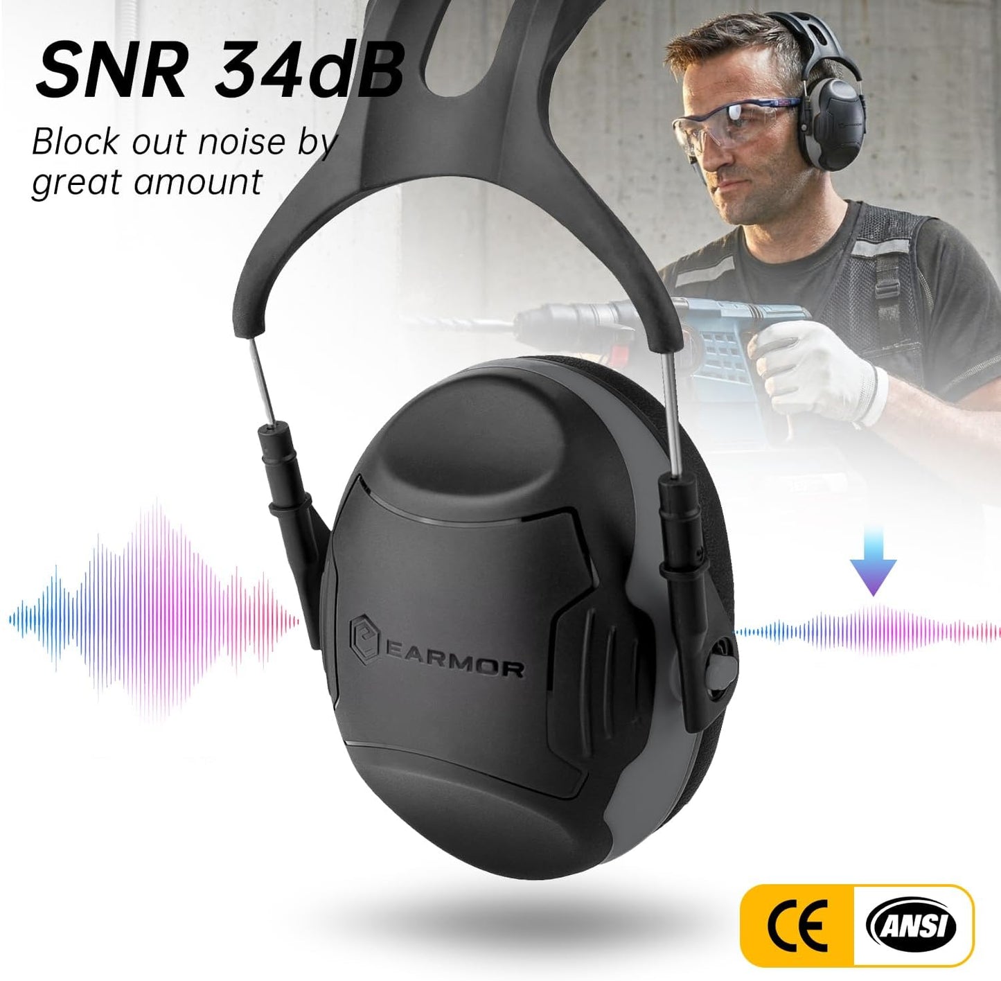 Orejeras ajustables SNR 34dB para niños y adultos
