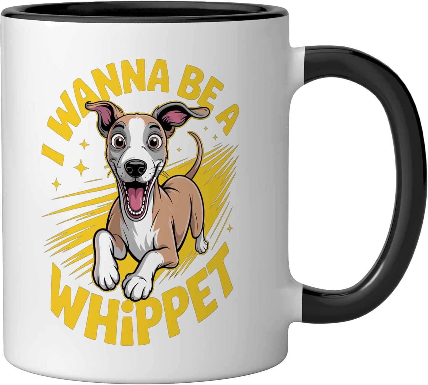 Taza cerámica perro sighthound pequeño negro/blanco