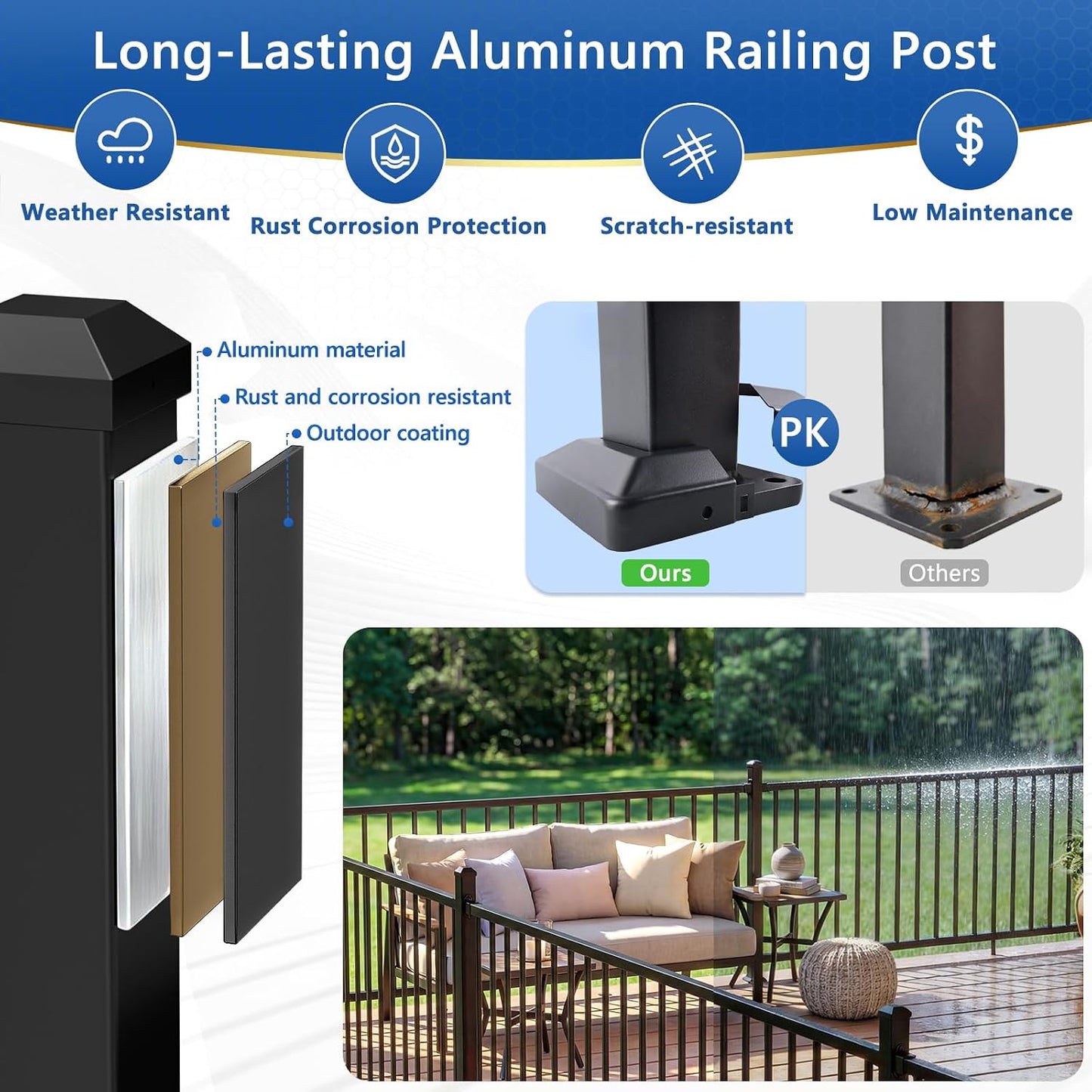 Poste aluminio modular AAMA 2604 textura negra escalera