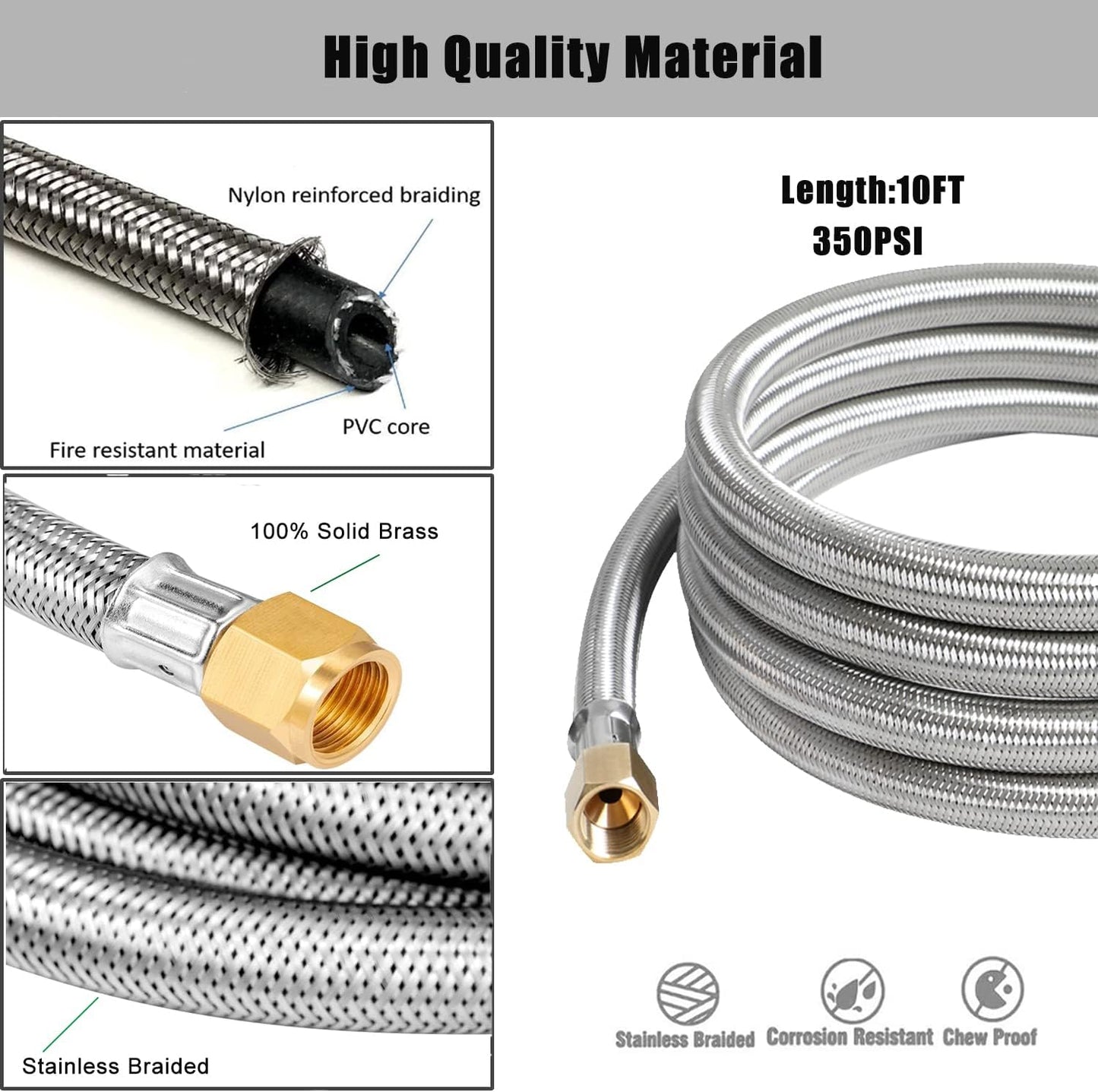 Manguera propano 10ft con kit acoplamientos 3/8pulg parrilla