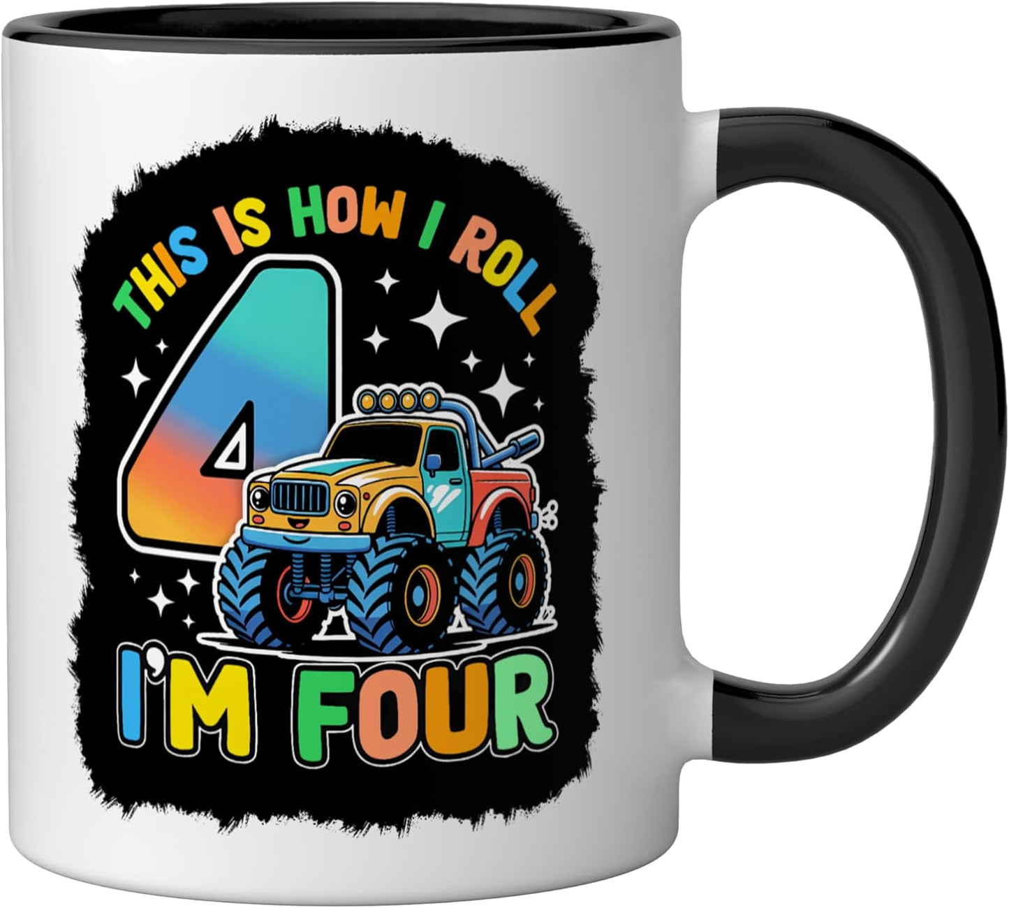 Taza cerámica para niño de 4 años negro/blanco