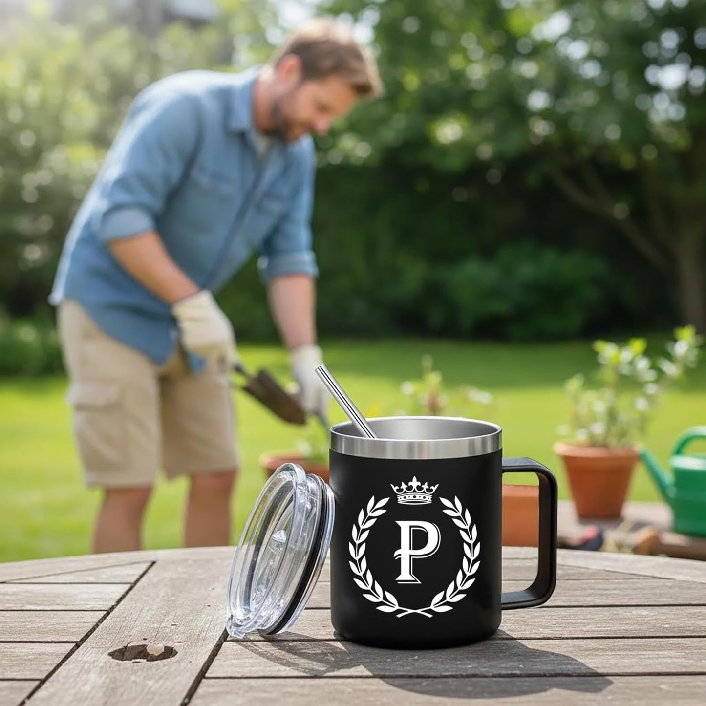 Taza Personalizada con Letra P Aislada 12oz para Hombres