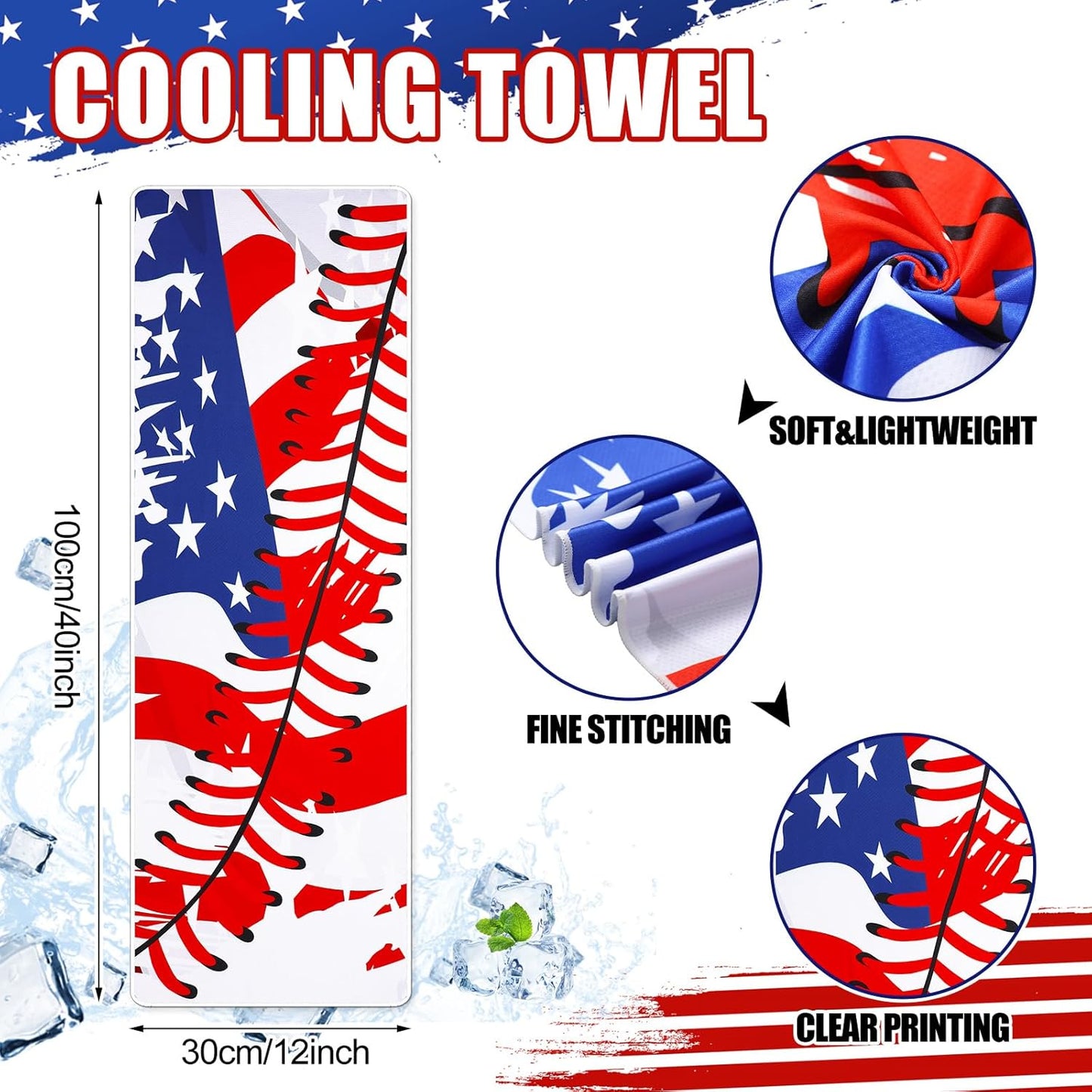 Set 3 Accesorios Béisbol Bandera USA Compresión Toalla Collar